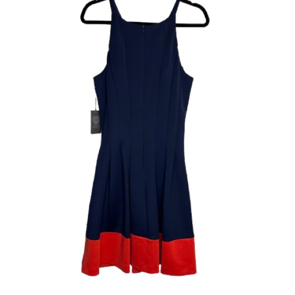 NWT Vince Camuto Women's Red / Blue Fit & Flare Halter Sleeveless Dress Size 12
